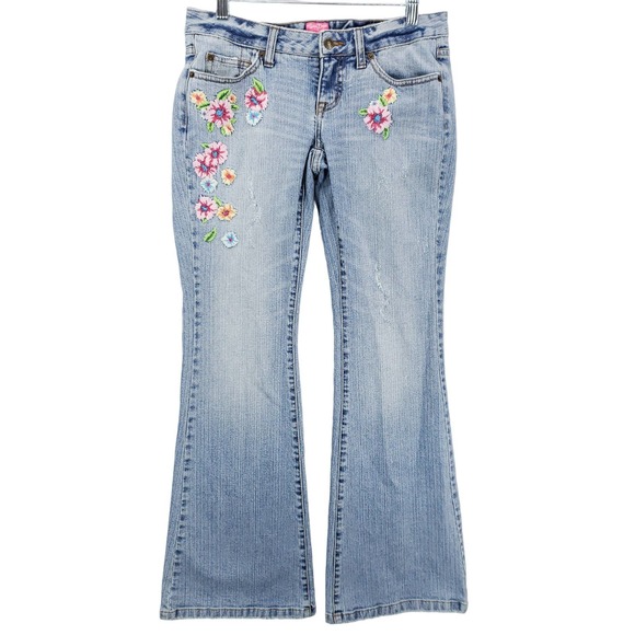 The Limited Denim - The Limited Sexy Drew Flare Jeans Womens 4 Embroidered Flower Distressed Denim